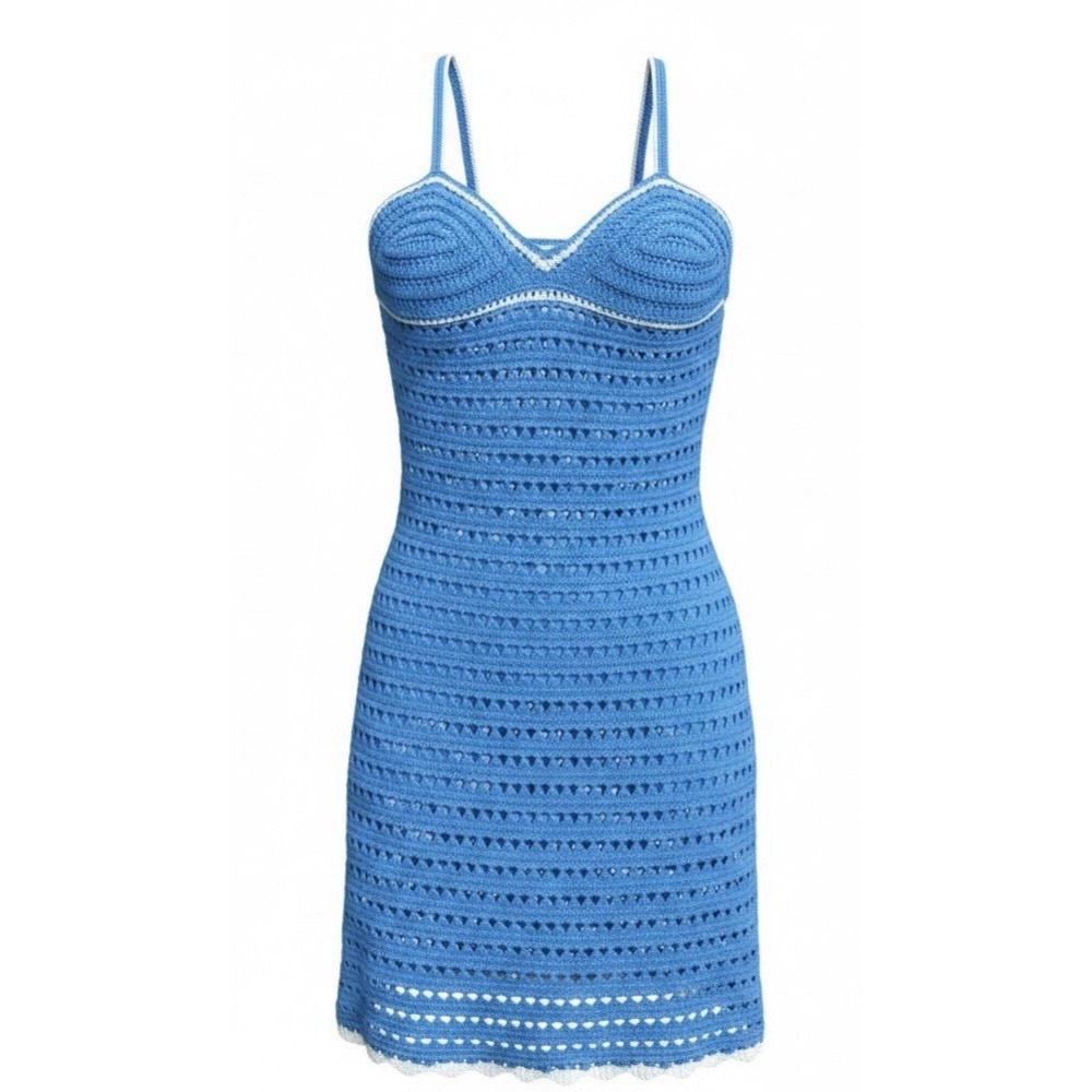 Willow & Wind Blue Crochet Knit Mini Dress Small NWT Boho Beach Azure